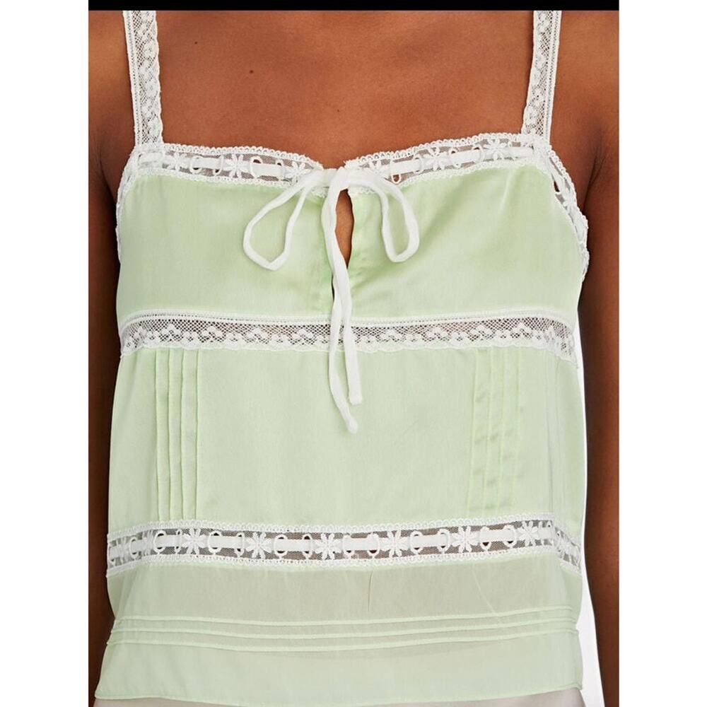 LoveShackFancy Sunny Lace Trimmed Pintucked Camisole light green XL - Picture 6 of 9
